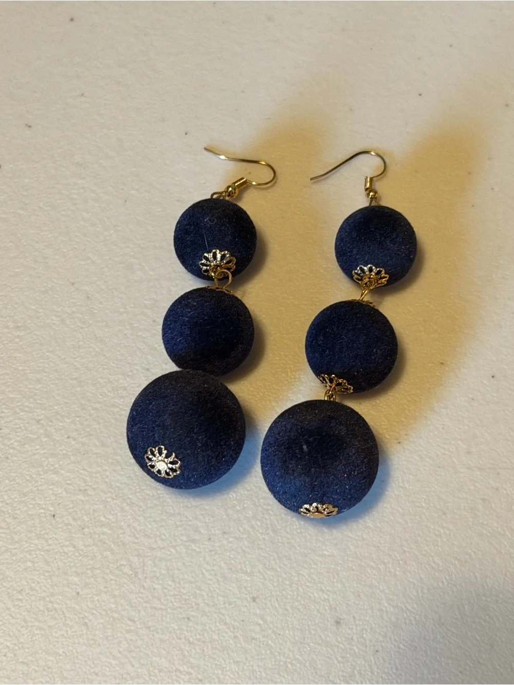 Velvet Navy Blue Ball Drop Dangle Earrings - Navy Blue